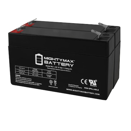 Mighty Max Battery Sealed Lead Acid Battery, 6 V, 1.3 AH, F1 Terminal, SLA, AGM Chemistry ML1.3-6MP21